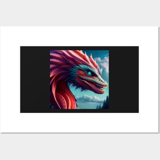 Red, Pink, and Purple Dragon with Cyan Highlights Posters and Art